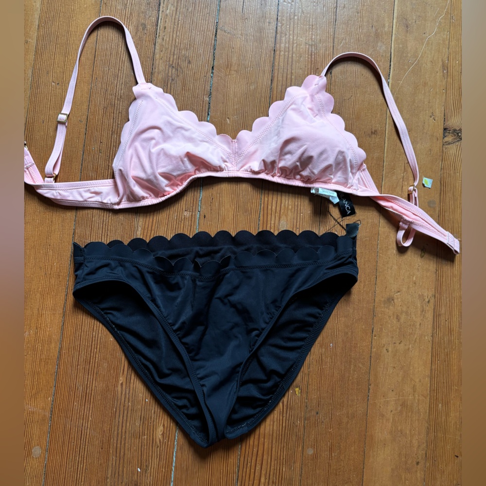 SOLD Pink and Black Scalloped Bikini Set